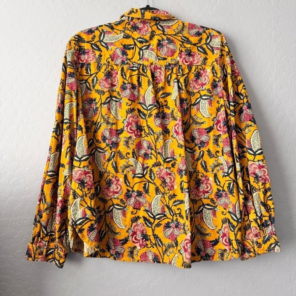 Pilcro Anthropologie Medium Corduroy Shirt Yellow Floral Paisley Long Sleeve - Picture 6 of 6